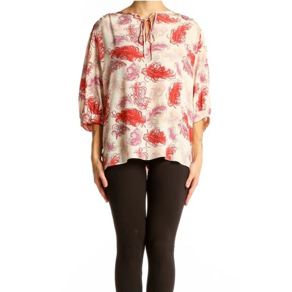 Tucker Silk Feather Print Blouse S - Picture 2 of 10